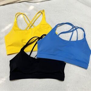 Running Girl Padded Sports Bra Bundle Women's XL Blue Black Yellow Crossover
